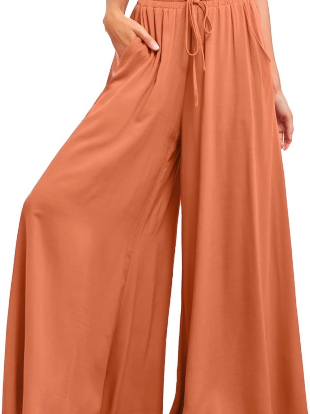 Wide Leg Drawstring Palazzo Pants - Rust